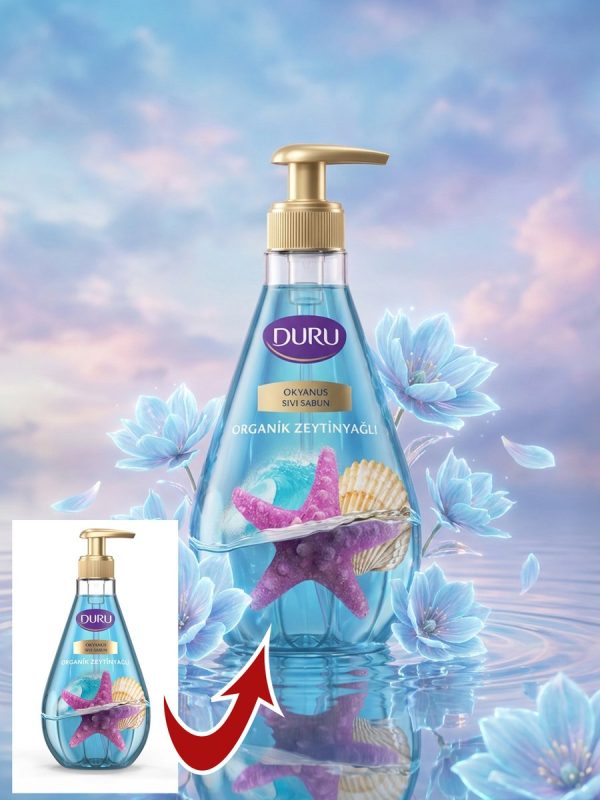 Ethereal Fantasy Product Display in Crystal Water with Glowing Blue Florals