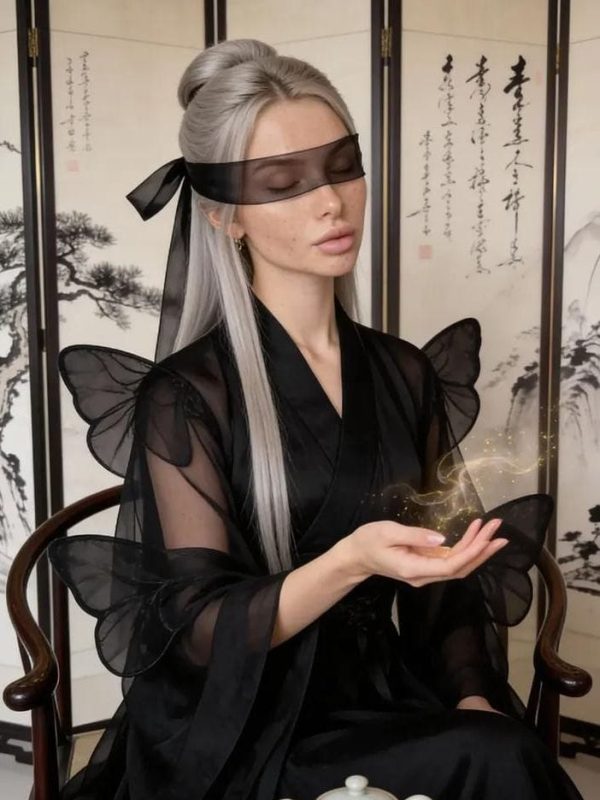 Ultra-Realistic Wuxia Woman in Black Hanfu – Face Reference Preservation – Cinematic Editorial Portrait