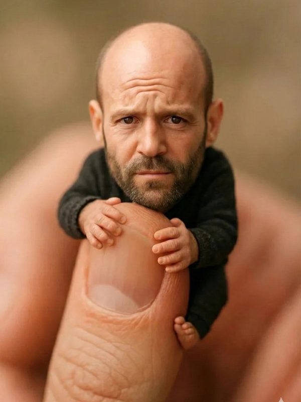 Surreal Macro Photography of Miniature Human Clinging to Thumb – Hyper-Realistic 8K