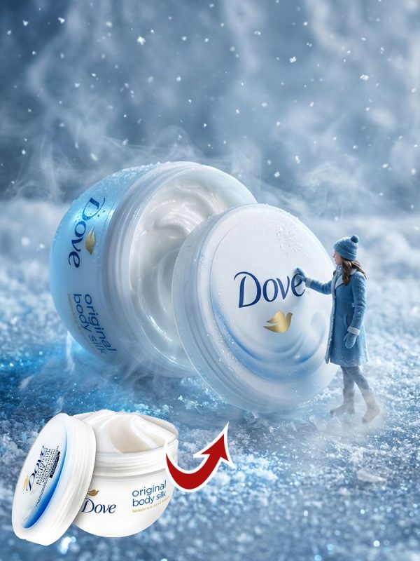 Arctic Frost Product Mockup: Cinematic Winter Scene with Miniature Figure & Icy Blue Atmosphere