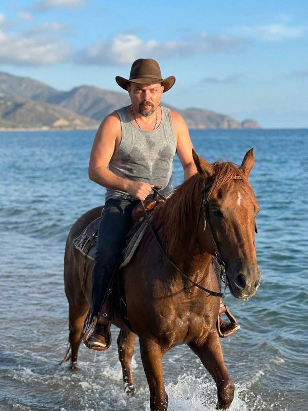 Cinematic Cowboy Riding on Beach: Hyper-Realistic Face Match Template
